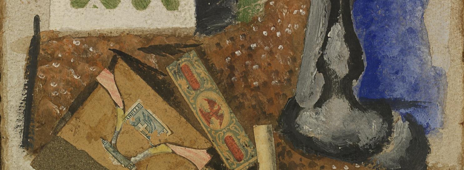 Particolare dell'immagine dell'opera di Ardengo Soffici, Composizione con fiammiferi, 1914, olio, tempera e collage su cartoncino