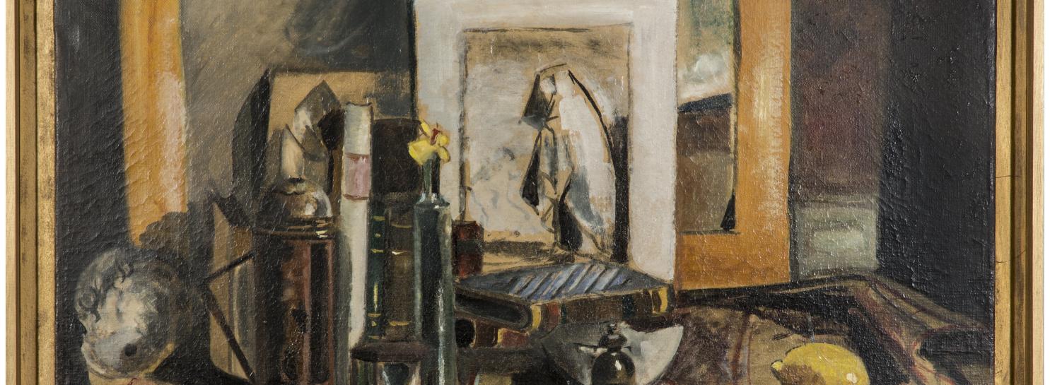 Filippo de Pisis, Natura morta con il Capriccio di Goya, 1925