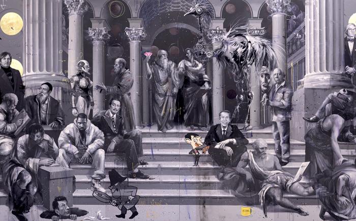 ARTCRIMES, 2025, oli, acrilici e inchiostri 600x215 cm