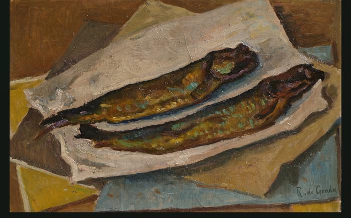Aringhe sul tavolo, 1940, olio su tela, cm 33x51
