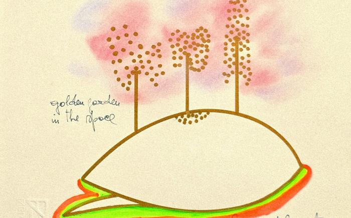 Golden garden in the space, 1989, disegno su cartoncino 24 x 18 cm