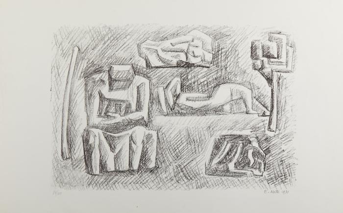 Senza titolo, 1971, Incisione all'acquatinta, stampata in verde, con taglio, 50x70cm