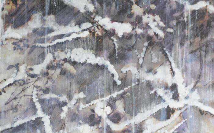 Il freddo degli alberi e neve, 2013-15, olio su impronta 70 x 70 cm