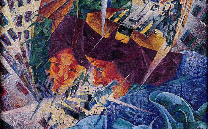 Umberto Boccioni, Visioni simultanee, olio su tela, 60.5 × 60.5 cm