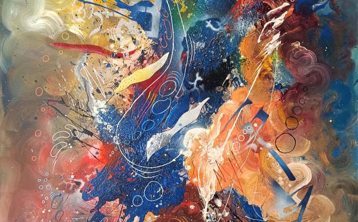 A new beginning, 2025, tecnica mista su tela 150x250 cm