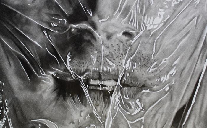 Alive (serie Wrapped 1 di 3), 2021, carboncino, matita e acrilico 29,7 x 42 cm