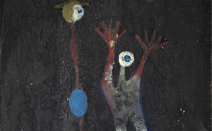 Allons, acrilici, polvere di terra e chine su tela 50x60 cm