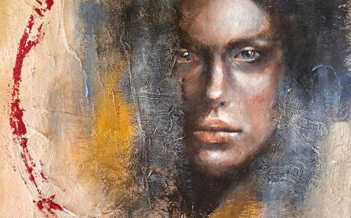 Anima antica, 2025, acrilico su tela artigianale con imprimitura della tradizione cinquecentesca 35x35 cm