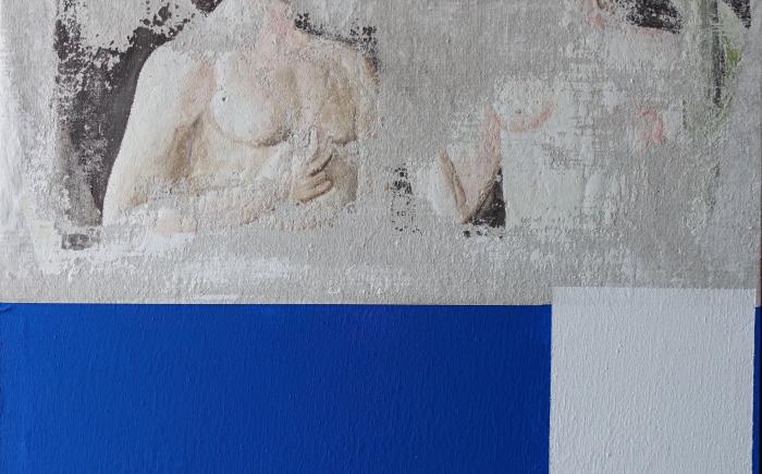 Apple, 2015, affresco strappato e acrilico su tela di lino. 120 x80 cm