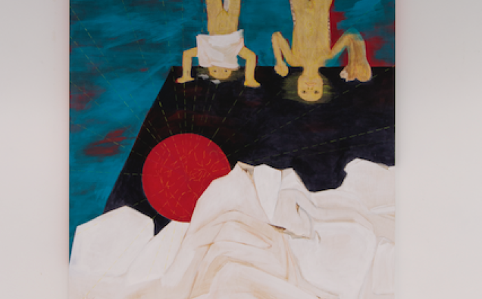 At sunny rise, 2022, pigmenti minerali, gommalacca e cera d’api su legno, cm 180x11