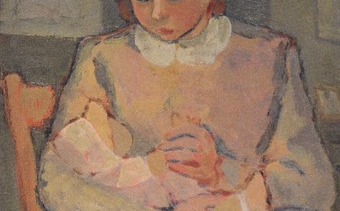 Bambina con bambola, 1961, olio su cartone, cm 60x50