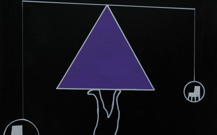 Chair/man - equality #27, 2025, acrilico su tela  50 X 50 cm