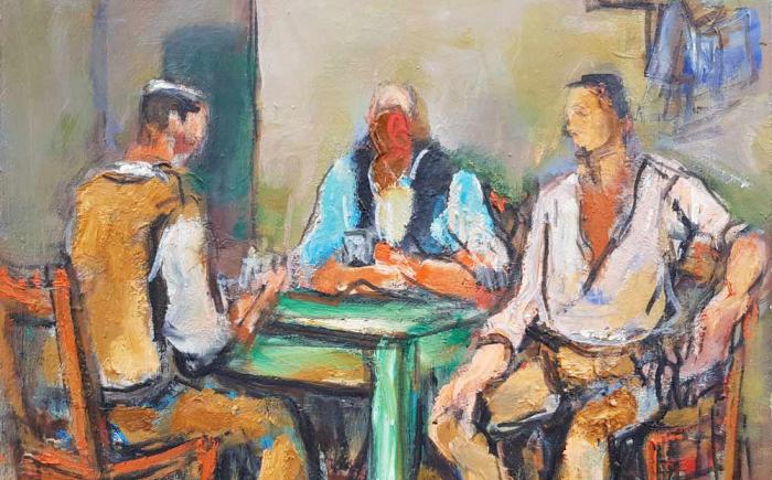 La partita a carte, olio su cartone telato, 50x40cm