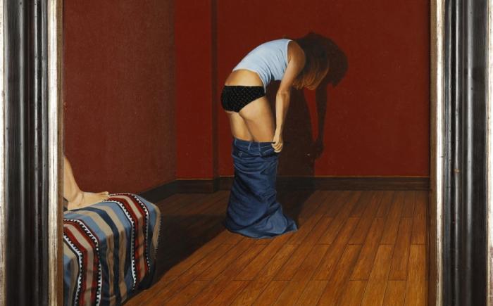 Figura in un interno, 1981, olio su tavola, 35.0 x 40.0 cm