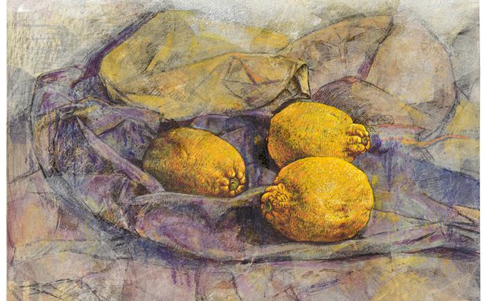 Il giallo del sud, 2023, tecnica mista su carta applicata su tela, 70 x 60 cm