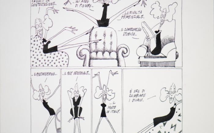 Il salotto di Fulvia, 1984, china su carta, 36,5x25cm