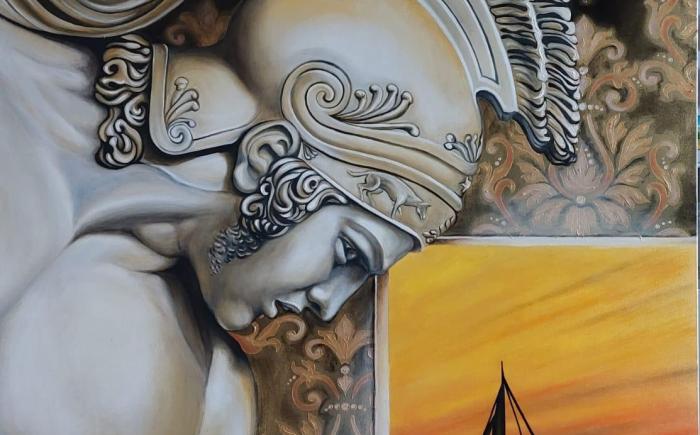 Achille Glorioso, Eroe al tramonto, 2023, olio su tela cm 70x100 cm