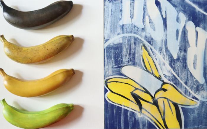 Life of a banana, 2025, gesso, legno, vernici acriliche 60 x 30 x 8 cm