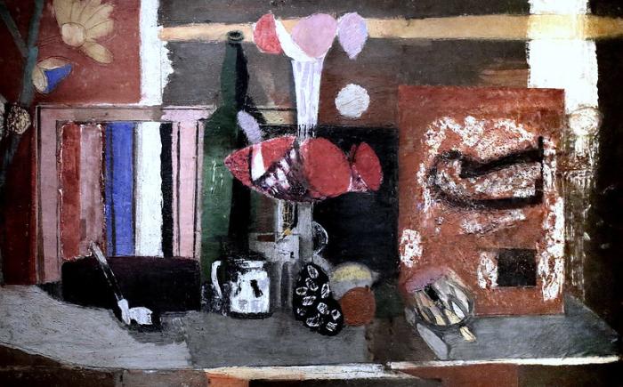 Natura morta con fruttiera rossa, 1957