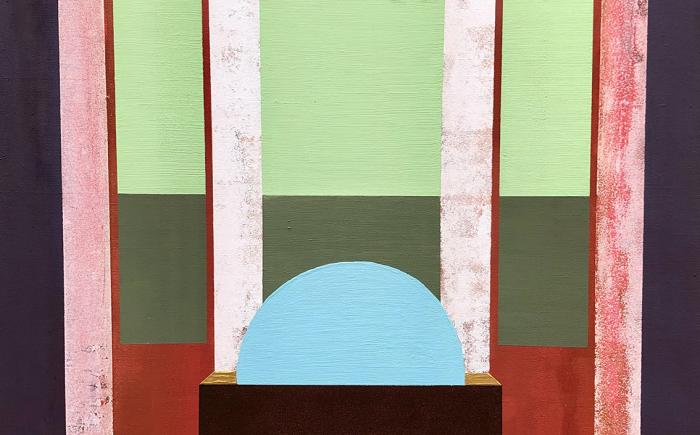 Poltrona con vista campagna, 2023, smalto e acrilico su tela 70 x 100 cm