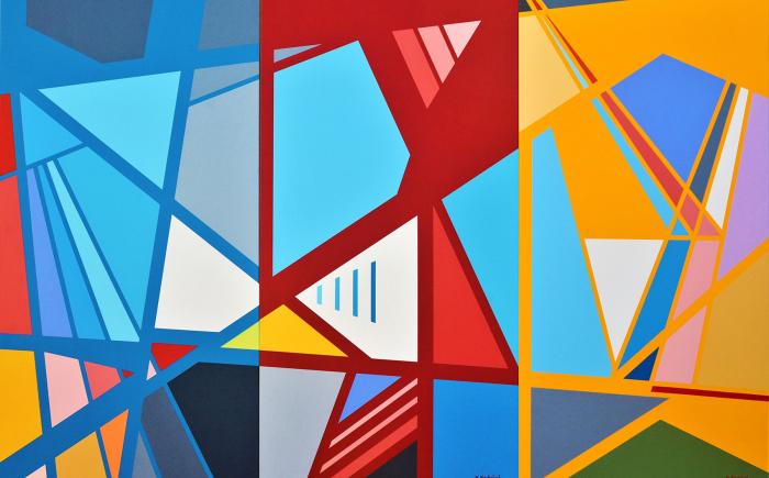 Spazialità N. 79, Trittico Cielo Terra Luce, 2023,  acrilico su tela 150x100 cm