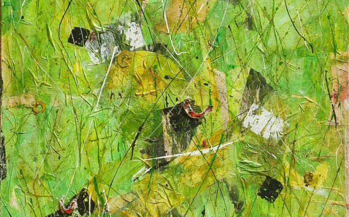 Verde con polline, 2011-12, tecnica mista su juta 80 x 110 cm