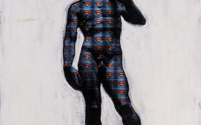 Pajamas, 2024, collage acrilico multistrato su legno 50 x 50 cm