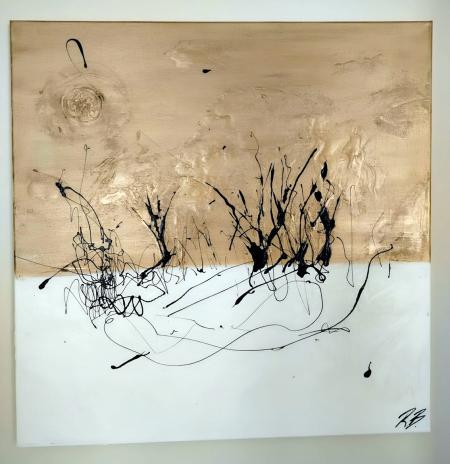 Anime in festa, 2024, vernice e gesso su tela 60x60 cm