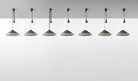 Sette lampade a sospensione a saliscendi della serie Aggregato per Artemide, 1976, alluminio verniciato,  20.0 x 50.0 x 50.0 cm