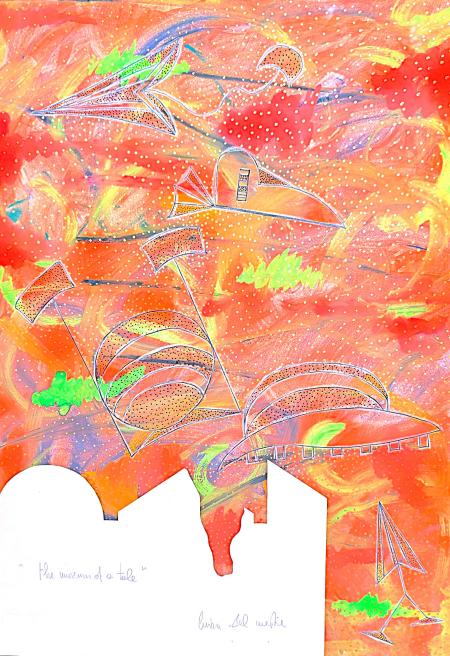 The museum of a tale, 1989, disegno e collage su cartoncino, 52 x 72 cm
