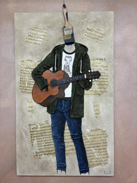 Accordi, 2025, collage di juta con materiali di riciclo e tecnica mista su tela, 60x100x4 cm