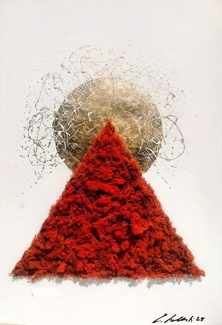 Ascensione 02, 2025, piante vive, foglia oro 24 kt, tempere e acrilici su tavola di legno 70x100 cm