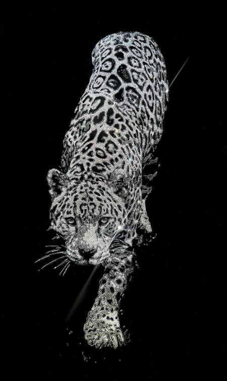 Back with a banger, 2024, 18500 swarovski cristals su plexiglas, 60 x 100 cm