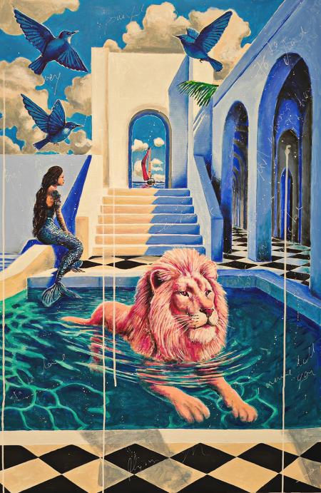 Beyond, new harbors await!, 2025, acrilici su tela 80 x 120 cm
