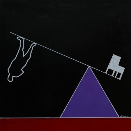 Chair/man - equality#29, 2025, acrilico su tela 50 x 50 cm