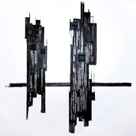 Costruzioni Contemporanee n°69, 2024, ossidi, smalti e carta 180 x 180 x 3 cm