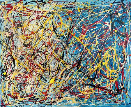 Dancing colors 3.1: MANTIS, 2025, acrilico ad acqua e solvente con polvere di marmo 100x70 cm