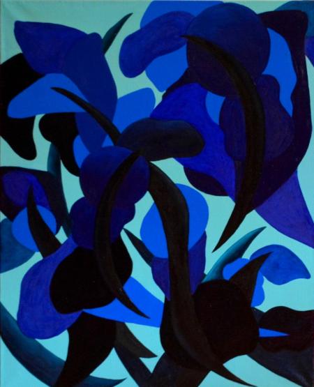 FLOWERS-BLUE SERIES N.2, 2022, olio su tela 81x100 cm