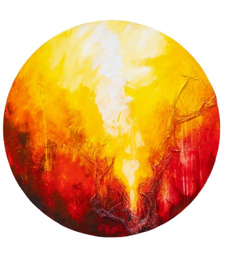 Ronda de Mercurio, 2025, tecnica mista su tavola, diametro 80 cm