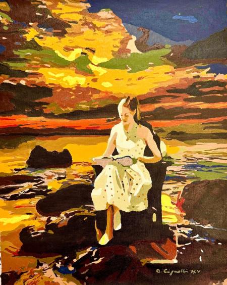 Letture al tramonto 3, 2025, acrilico su tela 40 x 50 cm