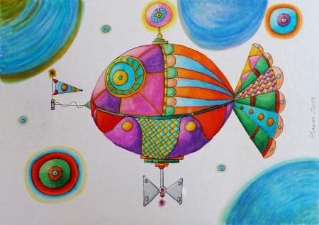 PESCE VOLANTE, pennarello su carta apposita 29,5x21 cm