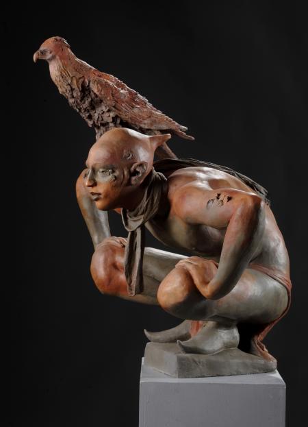 Peter Pan e la giovane aquila, bronzo, 2013, 84x80x86