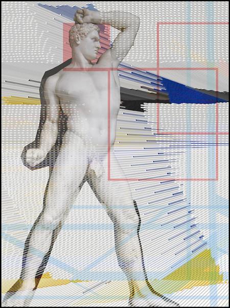 Pugilatore, 2024, tecnica mista su carta cotone, inchiostri e colori acrilici, 120 x 160 cm