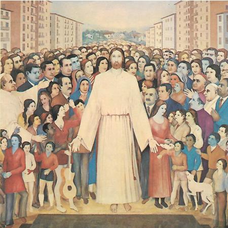 Resurrezione, 1970-71, olio su cemento, 4,5 x 5 mt, affresco dipinto nella Chiesa di S.Evasio a Parma