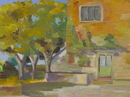 Paesaggio, olio su tela applicata su tavola, 28.6 x 38.0 cm