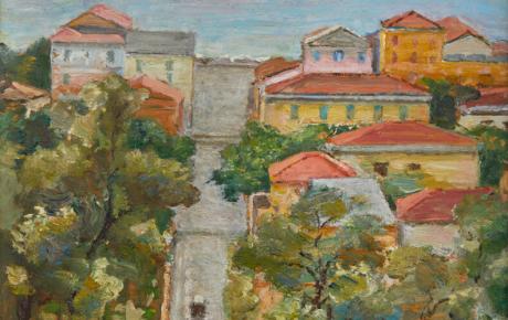 Pomeriggio piovoso (Chiavari), olio su compensato, 59.5 x 50.0 cm