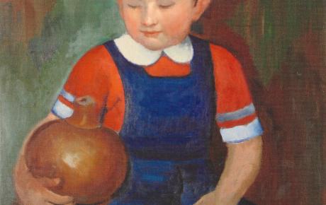 Bimbo con vaso, olio su tela, 60x70 cm