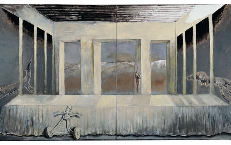 Della Melancholia seconda, 2006, smalto e colori metallici su tela, cm 213 x 413