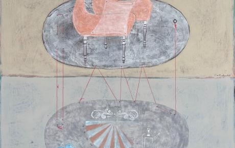 È ora di partire, 2023, acrilico su tavola di legno 70 x 70 cm