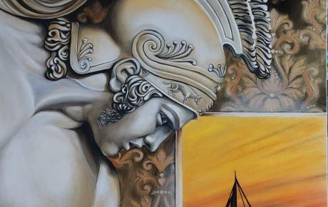 Achille Glorioso, Eroe al tramonto, 2023, olio su tela cm 70x100 cm